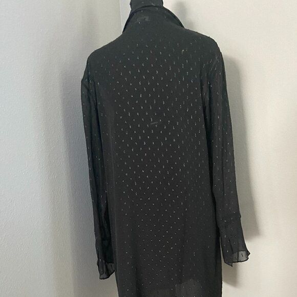 Theory Scarf Metallic Silk Long Sleeves Black Sheer Dress Size 8 - Picture 5 of 9